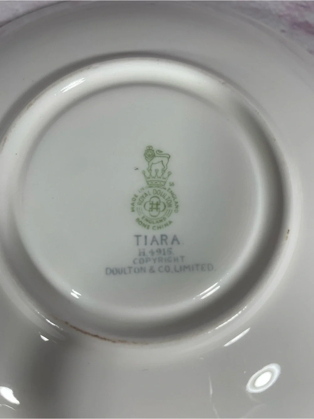Vintage Royal Doulton Tiara Footed Cup and Saucer Set Blue and Green Backstamp